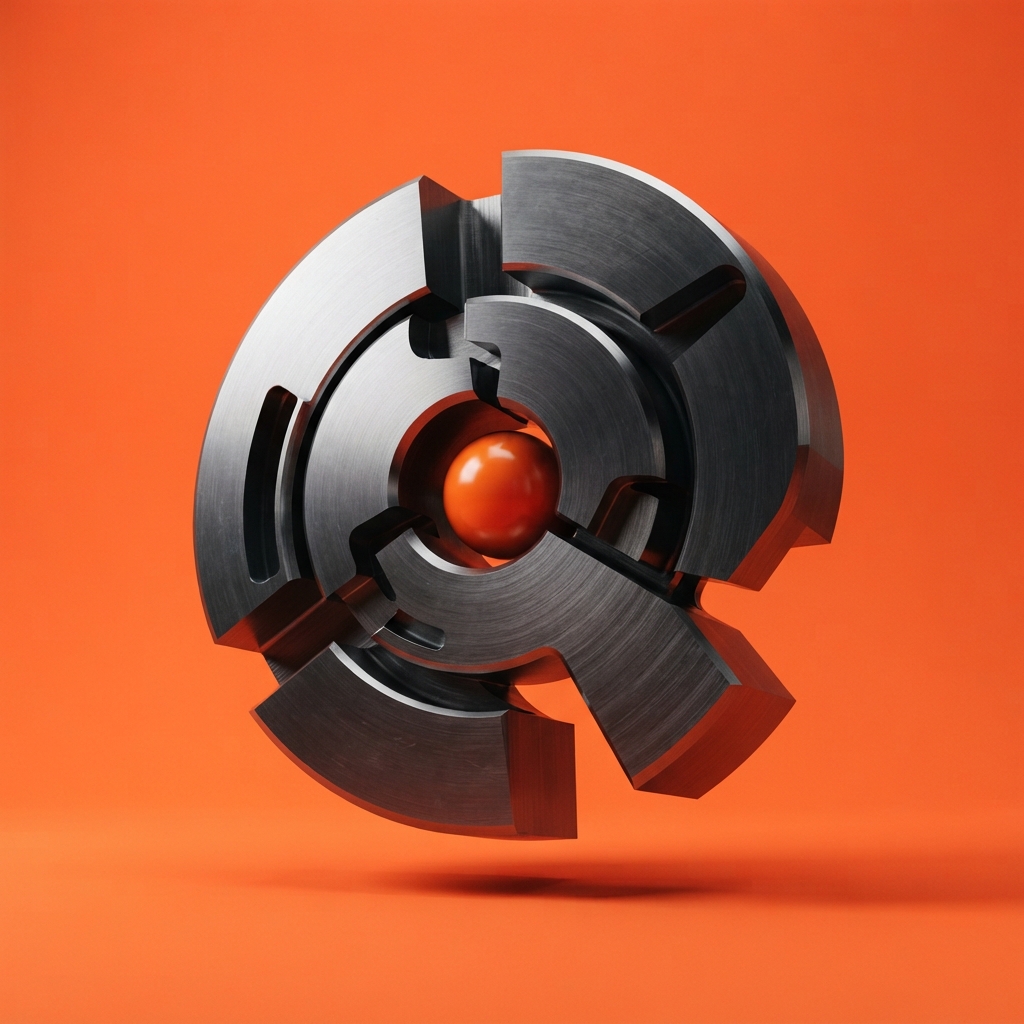 Interlocking metal segments surrounding an orange core